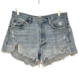AGOLDE Shorts 28 Blue Parker Distressed High Rise Denim Frayed Hem Cutoff Grunge